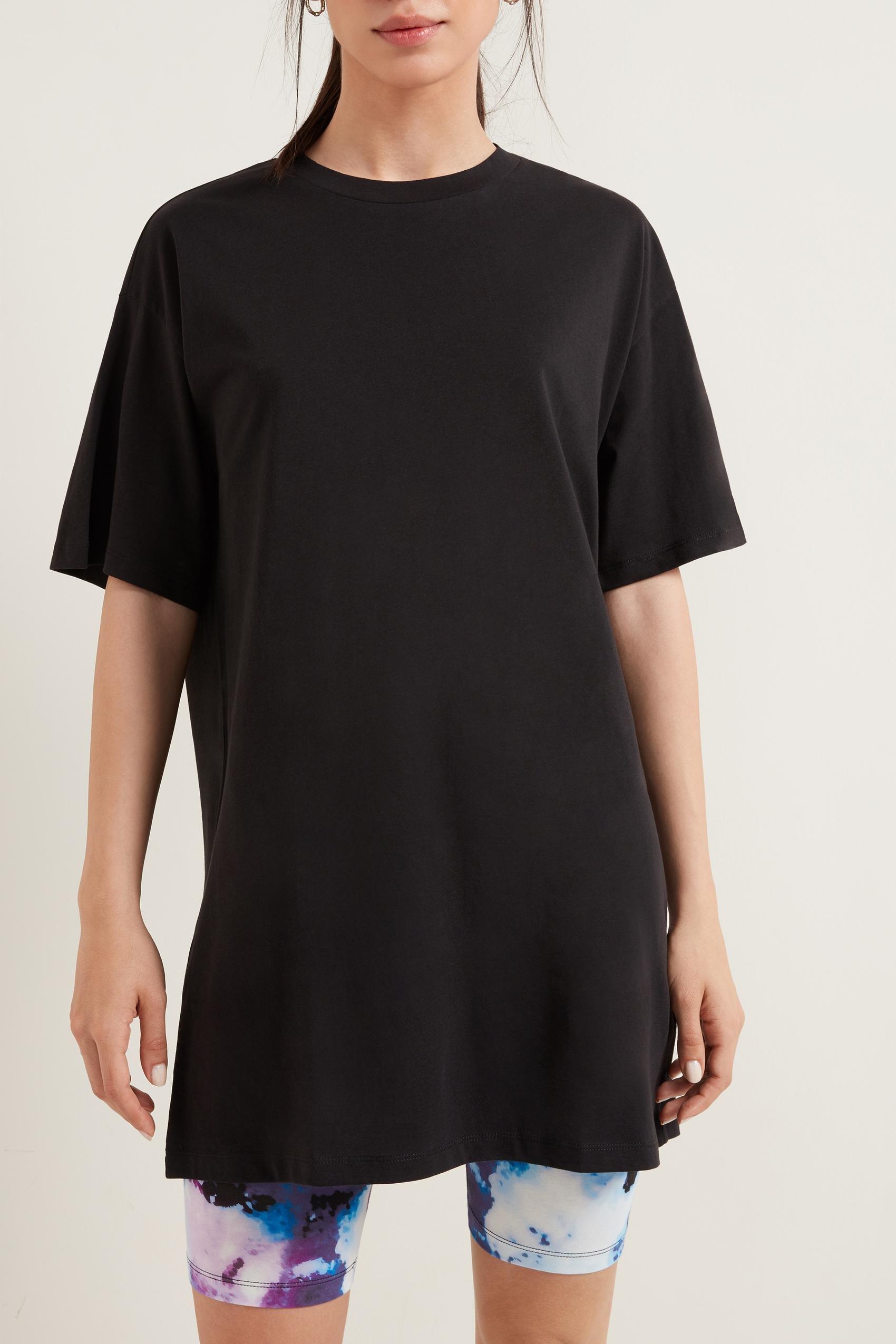 Black Oversize Long Cotton T-Shirt, Black, large image number 2