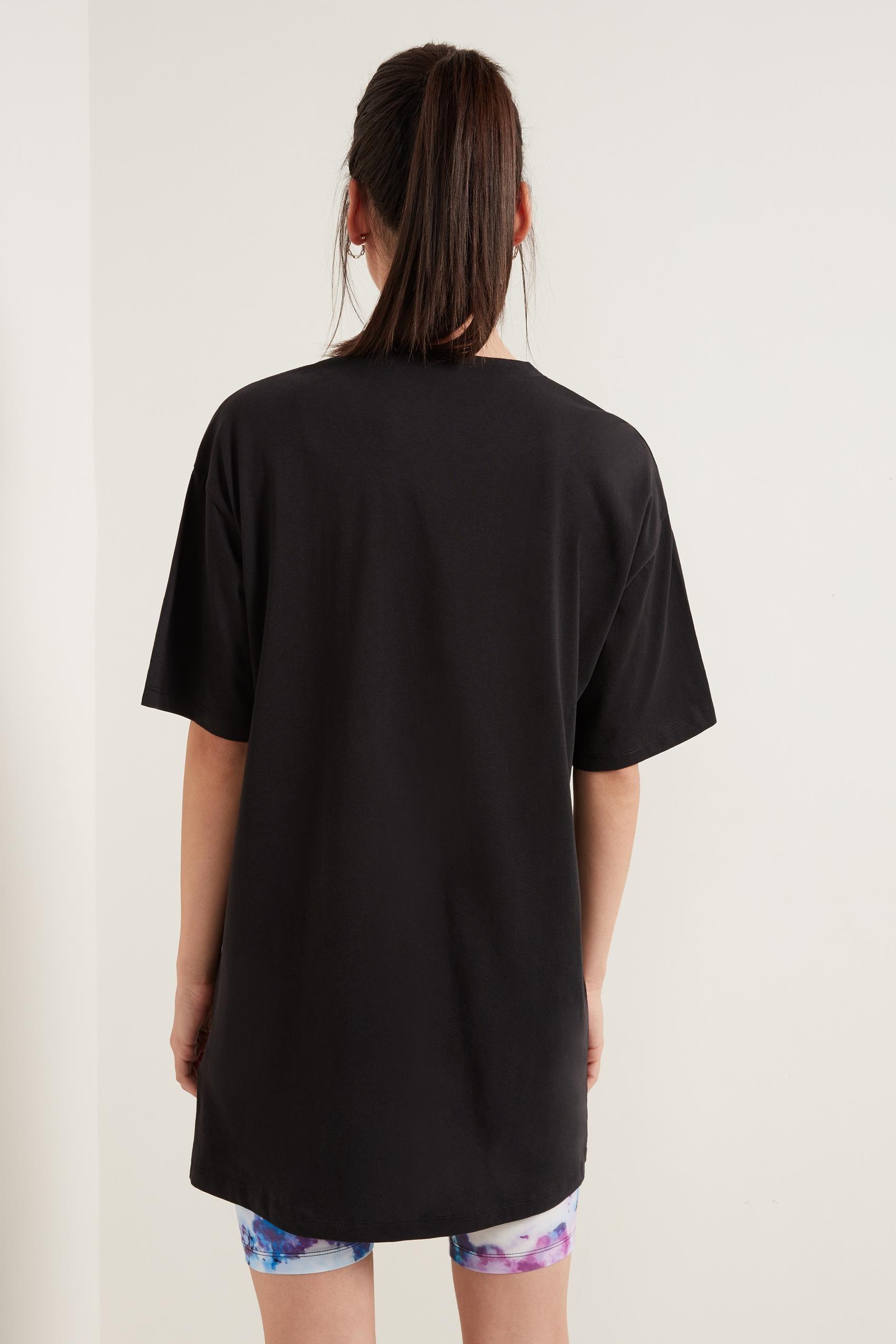 Black Oversize Long Cotton T-Shirt, Black, large image number 3