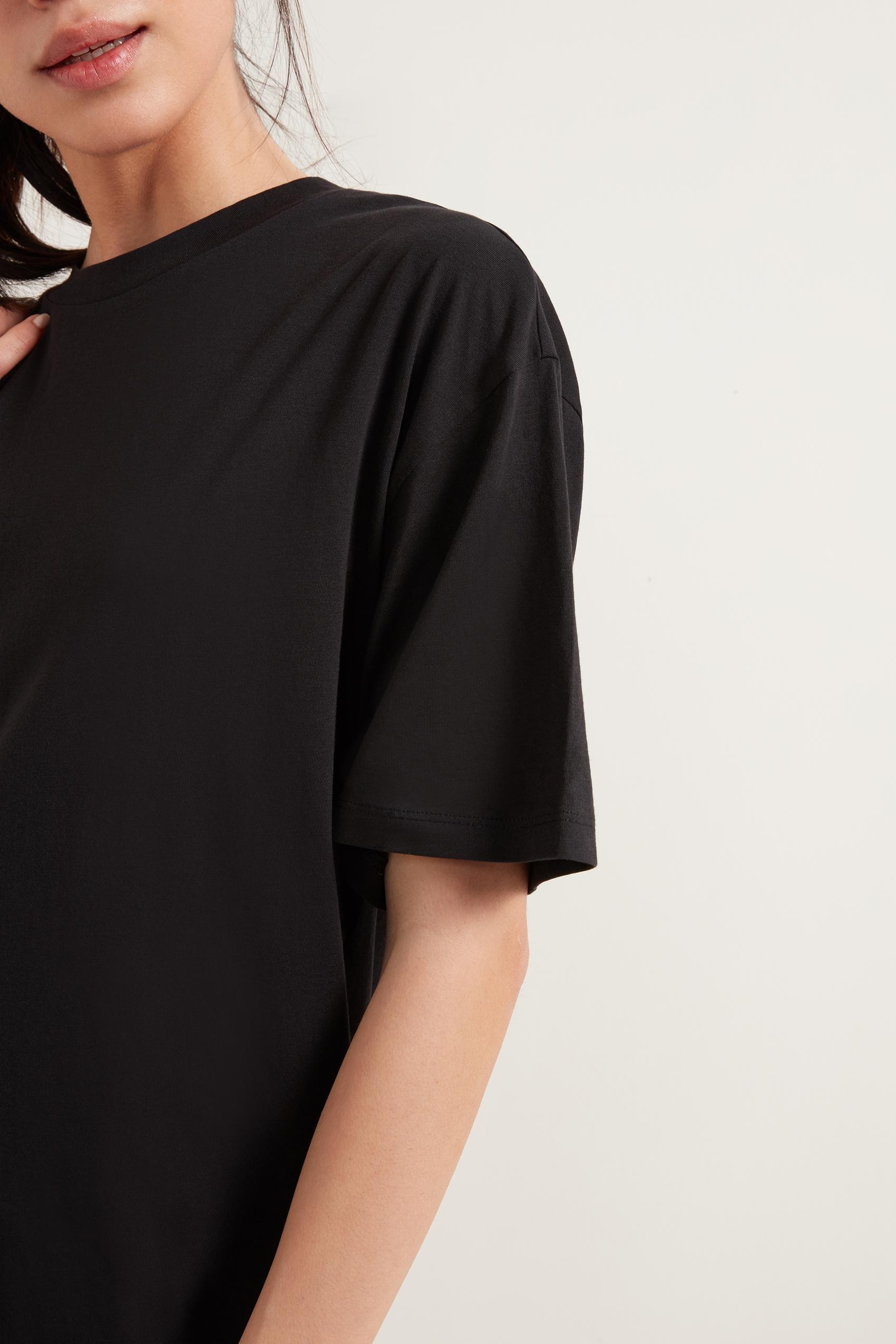 Black Oversize Long Cotton T-Shirt, Black, large image number 4