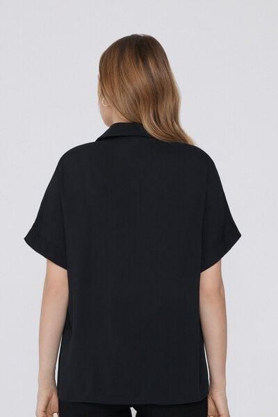 Black Short-Sleeved Viscose Shirt, Black, large image number 1