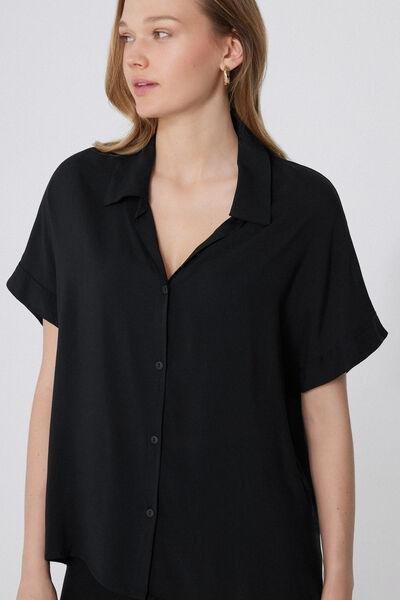 Black Short-Sleeved Viscose Shirt, Black, large image number 2