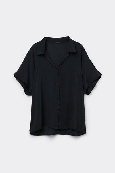 Black Short-Sleeved Viscose Shirt, Black, large image number 3