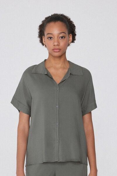 Green Short-Sleeved Viscose Shirt, 5701_732Y, large image number 1