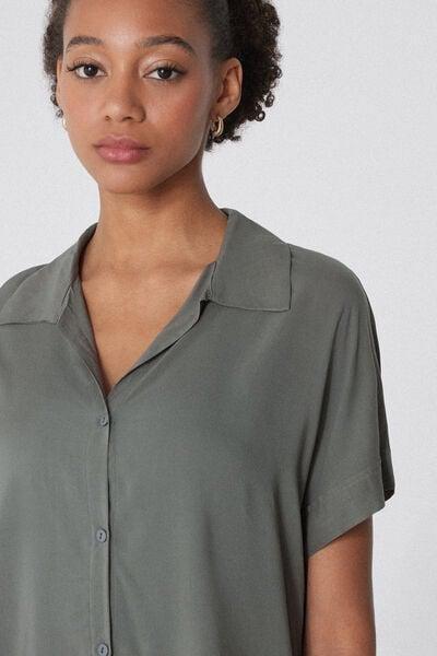Green Short-Sleeved Viscose Shirt, 5701_732Y, large image number 3