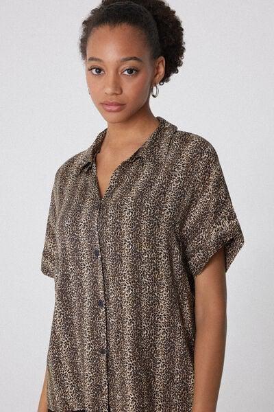 Black Printed Short-Sleeved Viscose Shirt, 5701_762Y, large image number 1