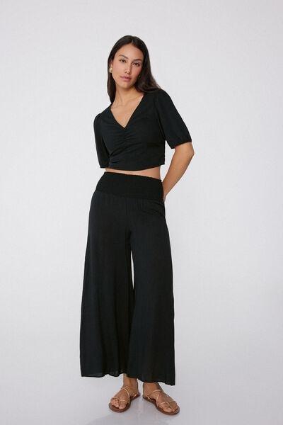 Black Short Sleeve Crop Top, Black, medium