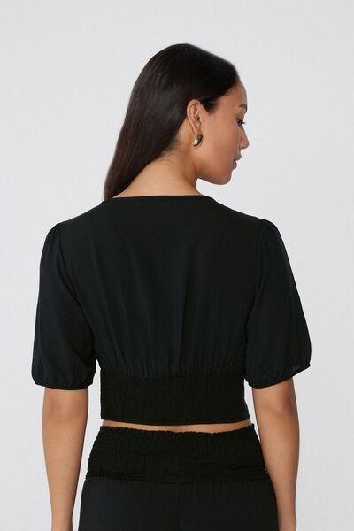 Black Short Sleeve Crop Top, Black, medium