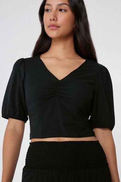 Black Short Sleeve Crop Top, Black, large image number 3