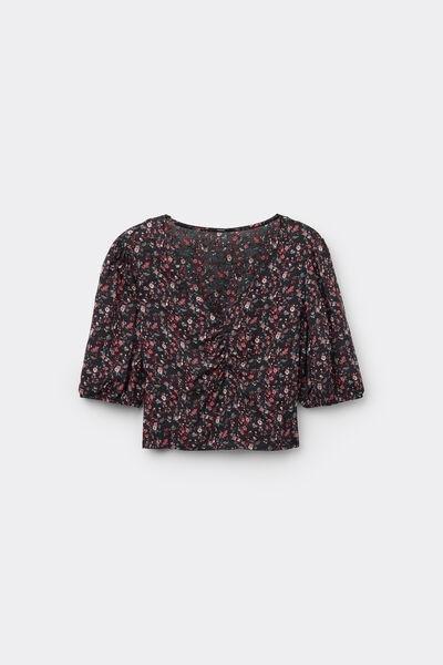 Black Printed Short Sleeve Crop Top, 5701_753Y, large image number 3