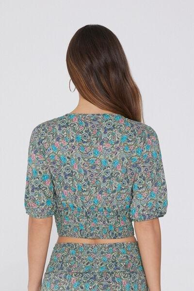 Multicolour Short Sleeve Viscose Crop Top, , large image number 2