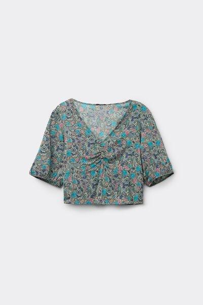 Multicolour Short Sleeve Viscose Crop Top, , large image number 4
