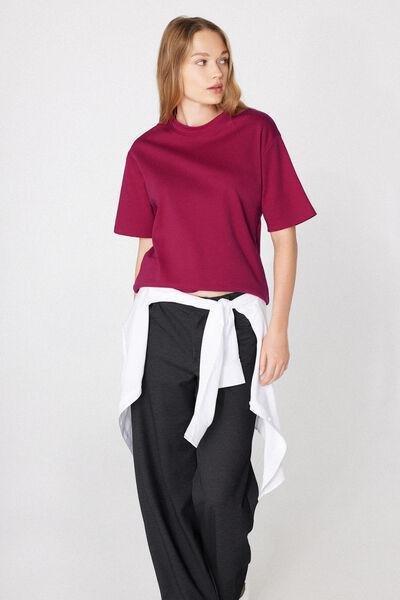 Red Oversize Medium Weight 100% Cotton T-Shirt, 5701_343Z, medium