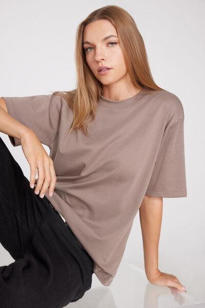 Brown Oversize Medium Weight 100% Cotton T-Shirt, 5701_530Z, large image number 0
