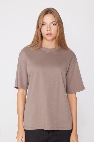 Brown Oversize Medium Weight 100% Cotton T-Shirt, 5701_530Z, large image number 1
