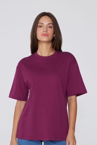 Burgundy Medium Weight Cotton T-Shirt, , large image number 0