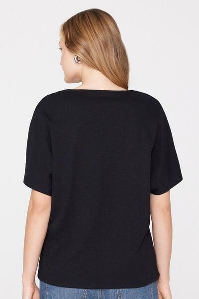 Black V-Neck 100% Slub Cotton T-Shirt, Black, large image number 2