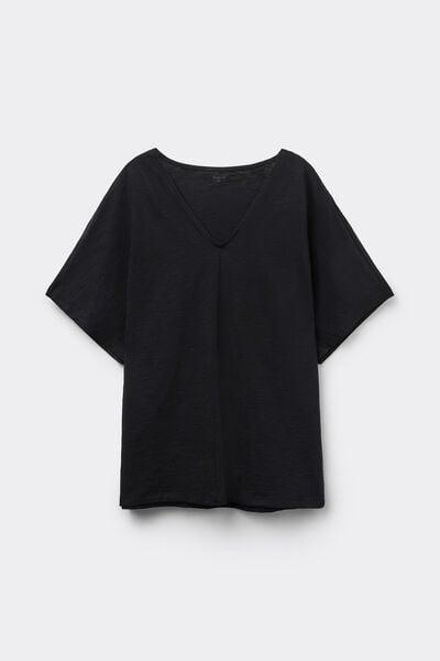 Black V-Neck 100% Slub Cotton T-Shirt, Black, large image number 4