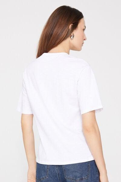 White Round Neck 100% Slub Cotton T-Shirt, White, large image number 2