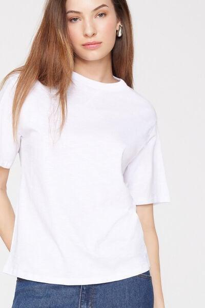 White Round Neck 100% Slub Cotton T-Shirt, White, large image number 3