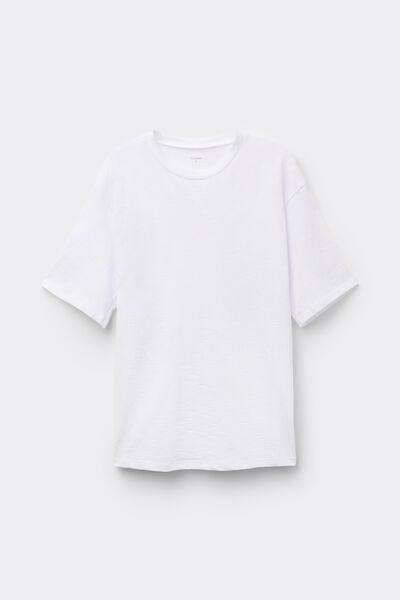 White Round Neck 100% Slub Cotton T-Shirt, White, large image number 4