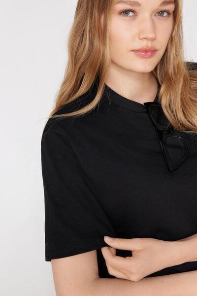 Black Round Neck 100% Slub Cotton T-Shirt, Black, large image number 3
