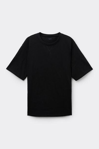 Black Round Neck 100% Slub Cotton T-Shirt, Black, large image number 4