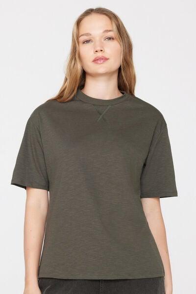 Green Round Neck Slub 100% Cotton T-Shirt, 5701_226Z, large image number 1