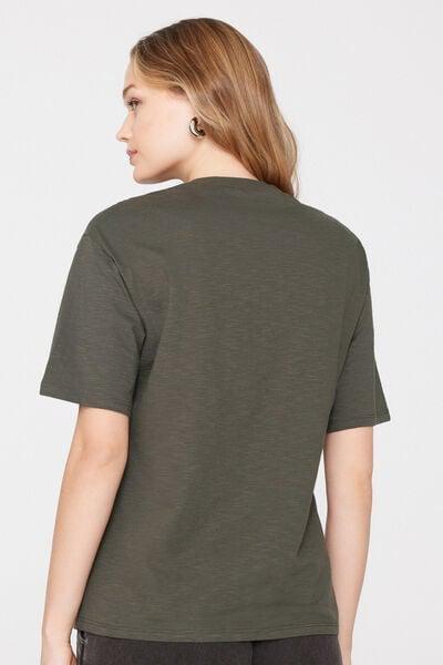 Green Round Neck Slub 100% Cotton T-Shirt, 5701_226Z, large image number 2