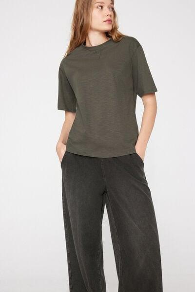 Green Round Neck Slub 100% Cotton T-Shirt, 5701_226Z, large image number 3