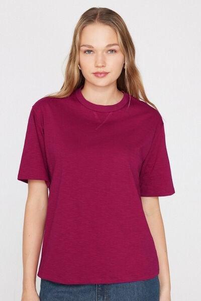 Red Round Neck Slub 100% Cotton T-Shirt, 5701_343Z, large image number 1