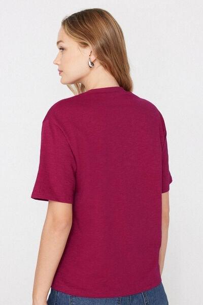 Red Round Neck Slub 100% Cotton T-Shirt, 5701_343Z, large image number 2