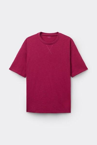 Red Round Neck Slub 100% Cotton T-Shirt, 5701_343Z, large image number 3