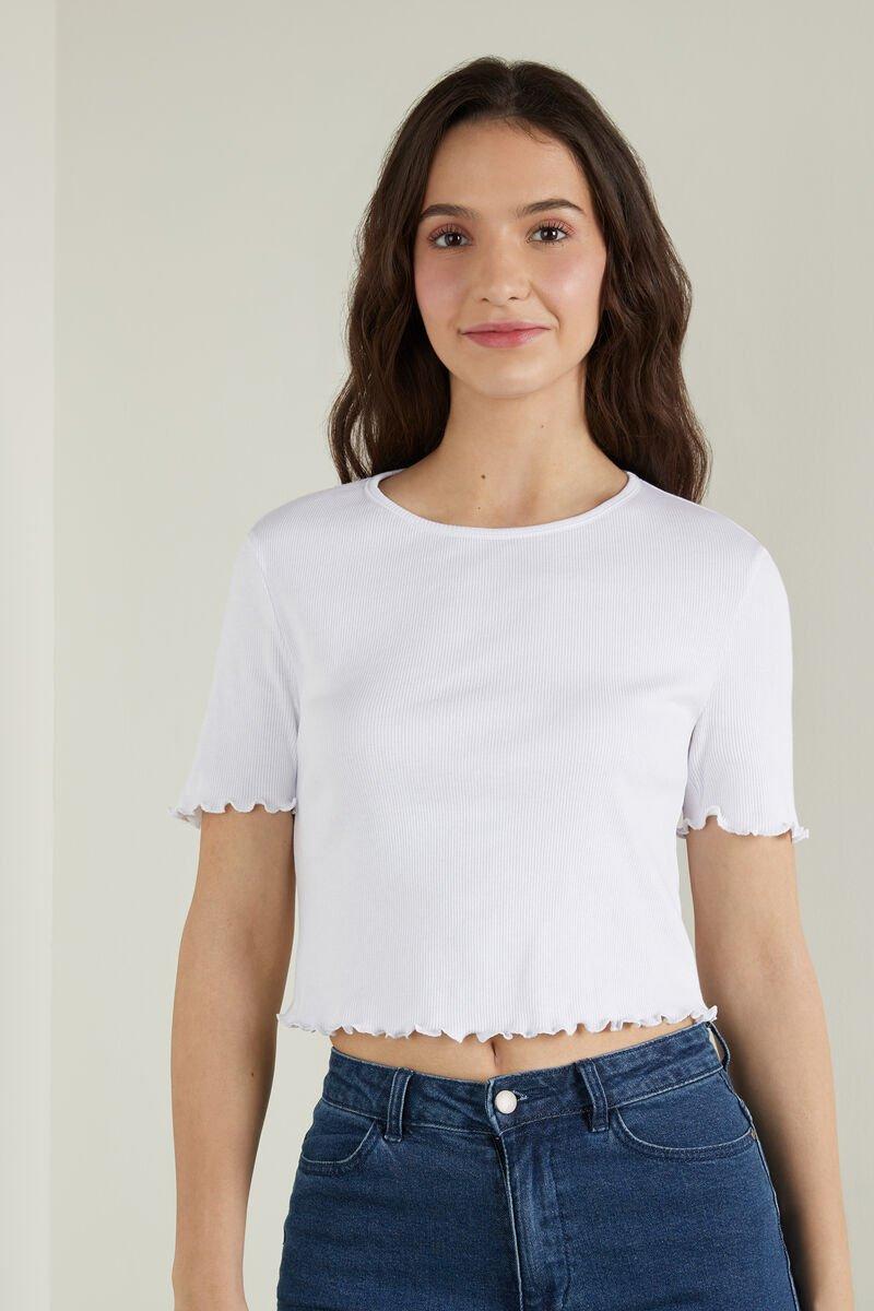 White Light Ribbed Cotton Crop Top, , large image number 0
