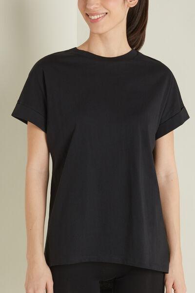 Black Turn-Up Sleeves T-Shirt, , medium
