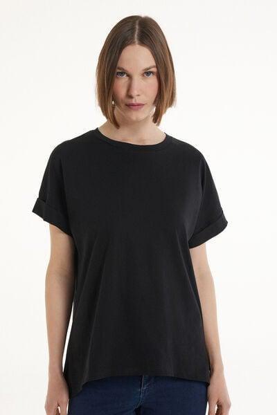 Black Turn-Up Sleeves T-Shirt, Black, large image number 1