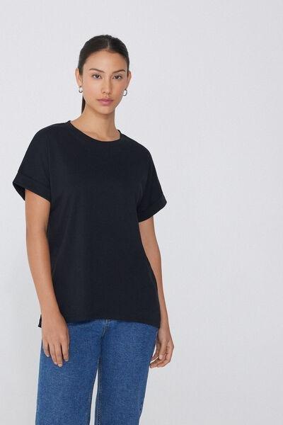 Black Turn-Up Sleeves T-Shirt, Black, large image number 5