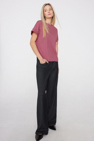 Pink Kimono Turn-Up Cotton T-Shirt, 5701_179Z, large image number 0