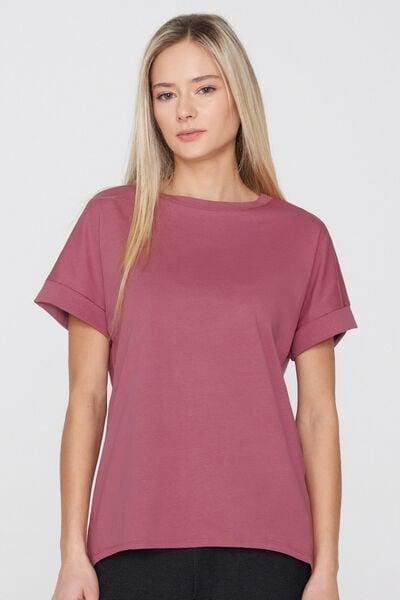 Pink Kimono Turn-Up Cotton T-Shirt, 5701_179Z, large image number 1