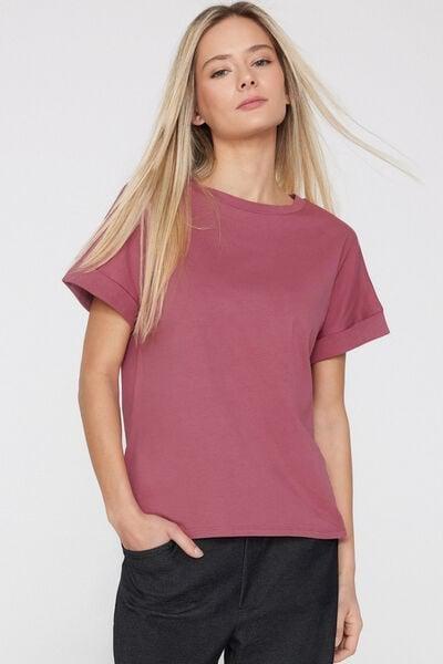 Pink Kimono Turn-Up Cotton T-Shirt, 5701_179Z, large image number 3
