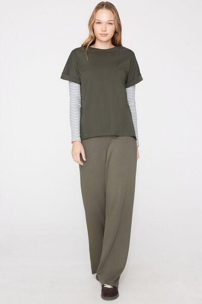 Green Kimono Turn-Up Cotton T-Shirt, 5701_226Z, large image number 0