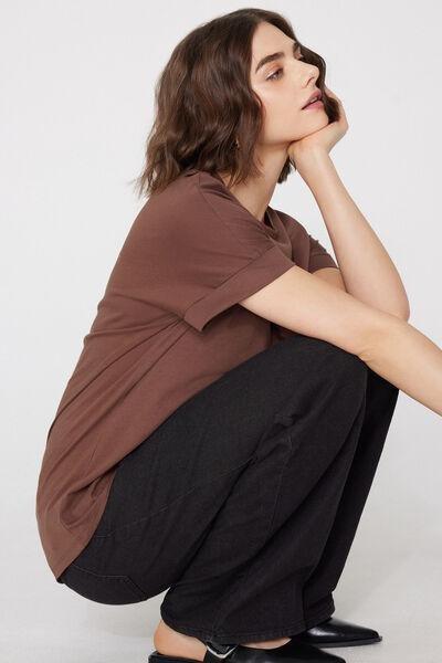 Caramel Kimono Turn-Up Cotton T-Shirt, 5701_304Y, large image number 3