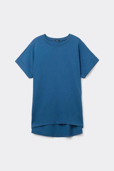 Blue Kimono Turn-Up Cotton T-Shirt, 5701_558W, large image number 3