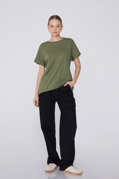 Green Kimono Turn-Up Cotton T-Shirt, 5701_580W, large image number 0
