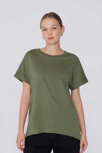 Green Kimono Turn-Up Cotton T-Shirt, 5701_580W, large image number 1