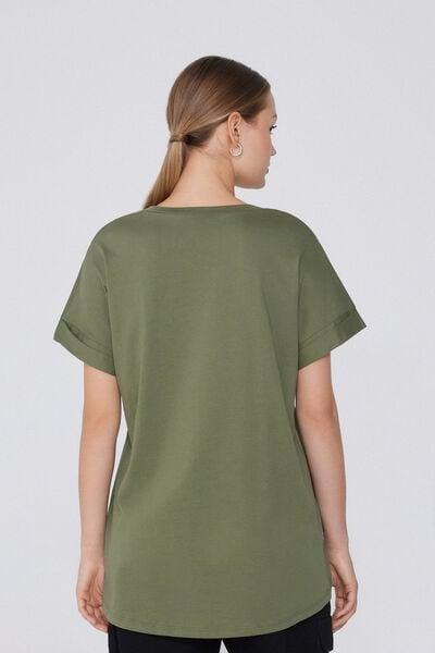 Green Kimono Turn-Up Cotton T-Shirt, 5701_580W, large image number 2