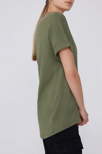 Green Kimono Turn-Up Cotton T-Shirt, 5701_580W, large image number 3