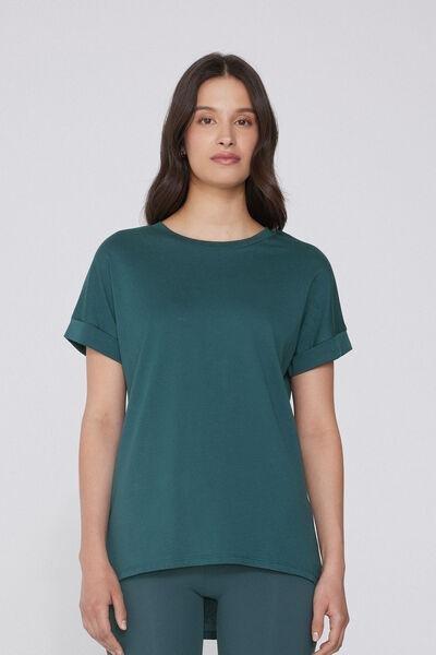 DARK PETROLIO Cotton T-Shirt with Kimono Turn-Up, , large image number 0