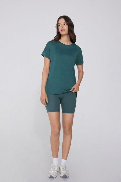 DARK PETROLIO Cotton T-Shirt with Kimono Turn-Up, 5701_727Y, large image number 0