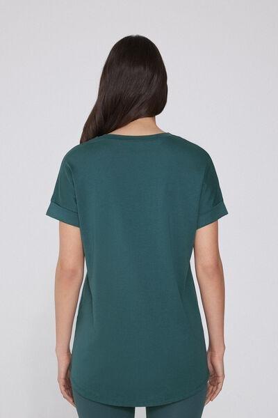 DARK PETROLIO Cotton T-Shirt with Kimono Turn-Up, 5701_727Y, large image number 1