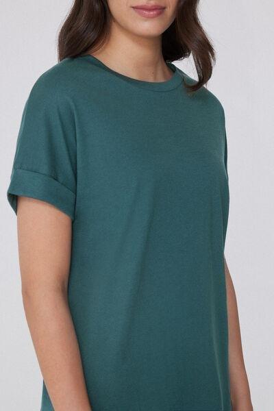 DARK PETROLIO Cotton T-Shirt with Kimono Turn-Up, 5701_727Y, large image number 2